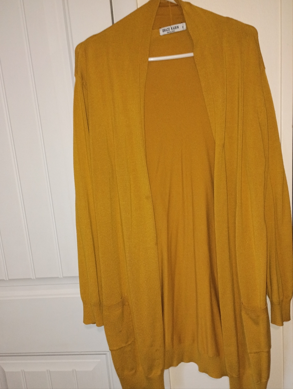 Grace Karin Mustard Yellow Open Cardigan with Pockets
